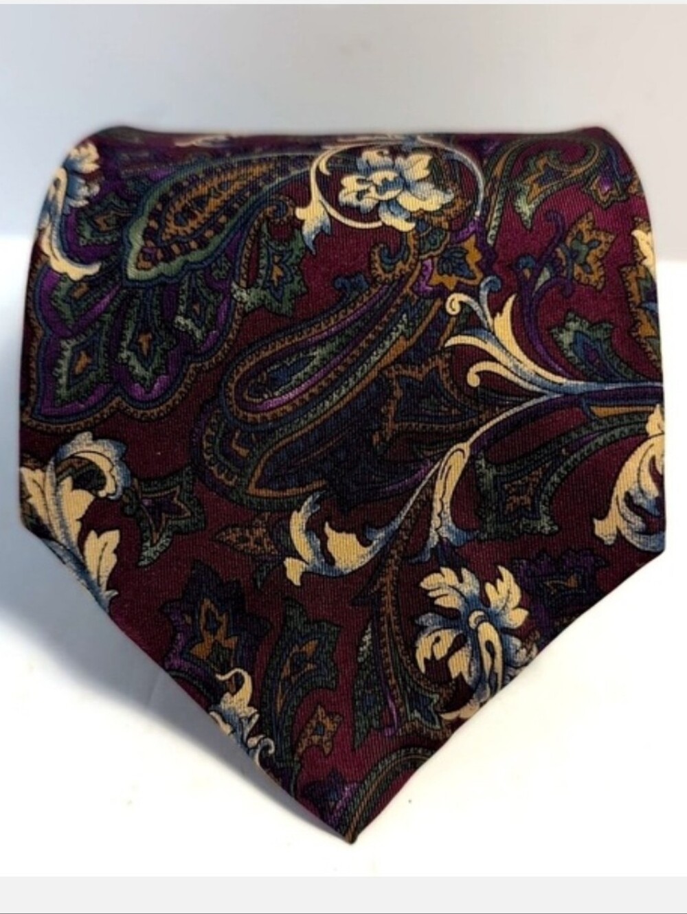 Vintage Regiments Ltd Burgundy Paisley Silk Tie Handmade Mens Necktie 59" x 4"